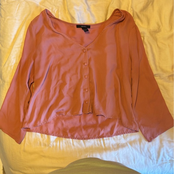 Forever 21 Tops - Vintage Forever 21 Dusty Rose Blush Sheer Cropped Button-Front Blouse